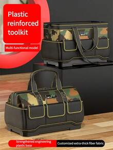 [Heavy Duty Tool Bag]ODIS ELECTRIC 14-Inch, 17-Inch, 19-Inch Heavy Duty Waterproof Tool Bag - Multiple Compartments, Camouflage Oxford Cloth Storage Bag, Wide Opening And Shoulder Strap, Durable Electrician Tool Case, Suitable For Power Tools And Hand Tools - Camouflage Tool Bag With Plastic Base (14-inch) - View 3