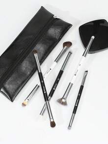 DUcare 5 Pcs Dual-Ended Eye Shadow Makeup Brush Set With Travel Makeup Bag, Essential Eye Brushes For Precision, Blending, Crease & Highlight - Black and White - View 6