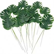10/20/30/40/50/78pcs Artificial Palm Leaves, Large Leaf Placemats, Green Palm Leaves Party Decor, Tropical Tabletop Decor, Hawaiian Leaves Decor, Wild Animal Leaves Decor, Fake Plants - Green - View 14