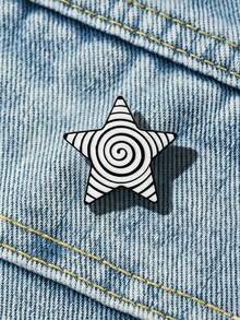 1pc Black & White Pentagram Brooch, Personalized Pattern Design, Minimalist Cool Style, Small & Exquisite, Anti-Exposure, Decorate Collar, Jacket, Hat, Backpack, Showcase Unique Aesthetic, Easily Elevate Outfit Sophistication - Black and White - View 3