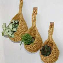 6pcs Wall-Mounted Vegetable & Fruit Storage Baskets, Hanging Flower Pots, Water Drop Bird Nest Hanging Net, Hand-Woven Storage Net, Space-Saving, Convenient To Use, Suitable For Kitchen, Garden, Living Room, Home Decor - Multicolor - View 6