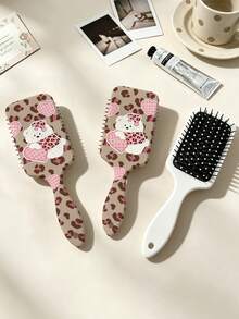 1pc Leopard Print ABS Plastic (ABS Resin) Air Cushion Comb, Universal Cute Bear Leopard Print Heart Pattern Air Cushion Comb, Gentle Detangling Massage Comb, Exquisite Holiday Birthday Gift For Women And Girls - Multicolor - View 3
