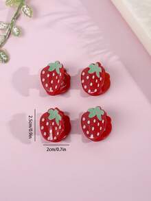 4 buah Jepit Rambut Plastik Motif Stroberi Merah Warna-warni, Aksesori Rambut Lucu Cocok untuk Anak Perempuan & Remaja, Hadiah Perjalanan Musim Semi/Panas - MultiWarna - View 4