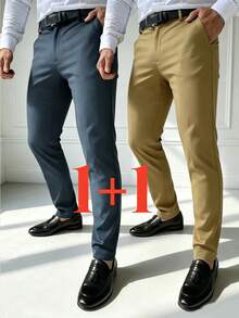 2pcs Men's Spring/Autumn Business Professional Fashion Casual Suit Pants, Suitable For Office Commute, Weekend Outings And Other Occasions - Multicolor - View 2