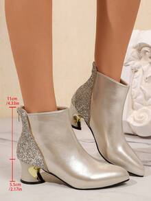 Champagne French Pointed Toe Autumn/Winter Single Boot Glitter Patchwork Back Zipper Elegant Versatile Ankle Boots For Women - Champagne - View 3
