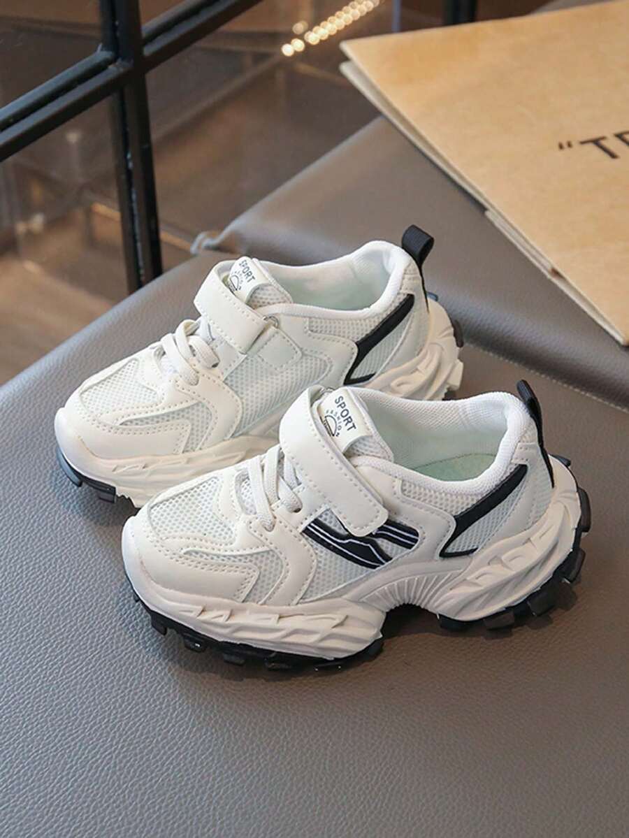 1 Pair Kids Mesh Chunky Sneakers, Spring/Autumn, Unisex, Hook And Loop, Breathable Soft Sole, Versatile Casual Sports Shoes - Beige - View 1