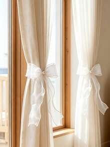 1pc/2pcs White Satin Bow Curtain Tiebacks, Pearl Embellished Tie-Up Curtain Holdbacks, Suitable For Children's Room And Nursery - Multicolor - View 8