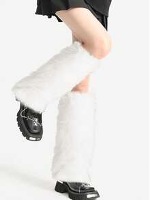 1 Pair Women's Y2K Plush Leg Warmers, Soft Fuzzy, Winter Warm Boot Covers, Halloween Santa Costume - Multicolor - View 7