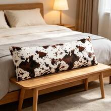 Plush Cow Print Body Pillow Case, Soft Faux Fur Black And White Spotted Decorative Throw Pillow Cover 14*36 Inches, Suitable For Bed, Sofa, Dorm, Homestay Soft Decor (Pillow Insert Not Included) - Coffee Brown - View 4