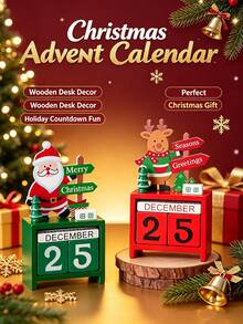 1pc Wooden Santa Claus Christmas Tree Calendar, Christmas Desktop Calendar, Desktop Decoration Ornament, Birthday Gift, Graduation Gift, Christmas Decoration - Multicolor - View 4