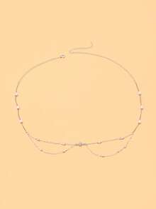 STONEFANS 1pc Star Forehead Chain For Women, Minimalist Elegant Bride Wedding Evening Party Dress Double Layer Pearl Hair Accessory - Star - View 4