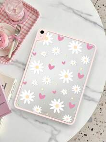 1件粉色愛心雛菊平板保護殼，相容 iPad Mini6/7/Air/Air2/9.7/10.2/10.5/10.9 (Air4-Air8)/Pro 11/10th Gen/A16/Pro 11 2024，彩繪圖案平板殼，高透明壓克力背板材質，粉色邊框透明殼，單殼，無筆槽 - 彩色 - 查看 3