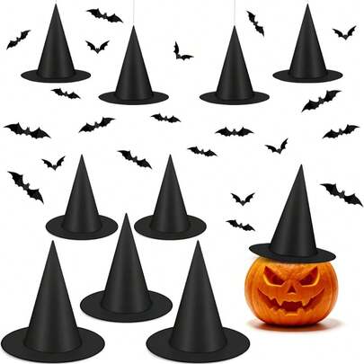 2/4pcs Halloween Indoor Decor Thick Floating Witch Hat, Hanging Witch Hat With Rope, Bulk Halloween Home Porch Office Outdoor Party Decorations