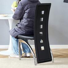 [Conjunto de 2] Sillas de Comedor de Diseño Europeo con Patrón de Agujeros, Cuero PU Blanco + Patas de Metal Plateado, 102.5 de altura, para Sala de Estar o Estilo Moderno. - Negro+Plateado + Metal + Cuero PU + Juego de 2 - Ver 7