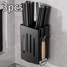 1pc Multi-Function Kitchen Chopstick Holder Organizer, Wall-Mounted Chopstick Drainer Rack, Home Kitchen Utensil Storage Rack, Home Organization Supplies, Kitchen Accessories - Black - View 14