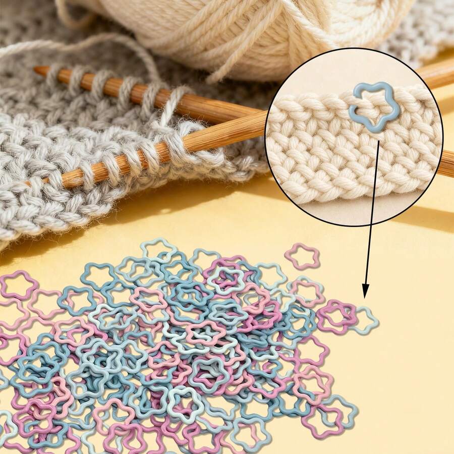 1-100PCS Cute Stars-Shaped Metal Stitch Markers Crochet Markers Ring Multicolor Crochet Locking Markers For Knitting And Crocheting (Multicolor) - Powder Blue - View 1