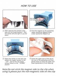 Beginner‑Friendly 1 Pair 6-14mm Magnetic False Eyelashes, Reusable Strip Lashes Complete Kit With Applicator Tool & Mirror‑Included Portable Case - Black - View 5
