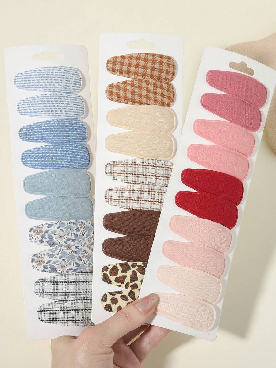 10pcs Korean Style Basic Solid Color Striped Bow Hair Clips, Daily ...