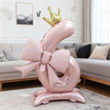 2pcs 42 Inch Blue Base Crown Number Foil Balloon With 21 Inch Pink Bow Balloon, Valentine's Day Birthday Wedding Party Gathering Decoration Balloons - View 7