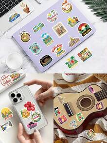 50pcs Thai Aesthetic Stickers-Southeast Asian-Perfect For Scrapbooks, Bullet Journals, Suitcases, Water Bottles, And Parties-DIY Gifts - 50pcs/pack - View 2