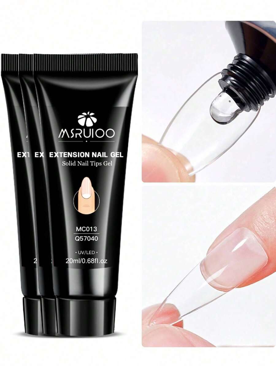 MSRUIOO 1 pieza Gel de uñas sólido de 15ml - Gel sólido duro duradero y resistente, no pegajoso, curado con UV LED, apto para salón de uñas y uso doméstico, pegamento de uñas acrílico sólido transparente, aplicable para puntas de uñas, uñas postizas, extensiones de uñas - Adhesión fuerte, fácil de operar - Q57040 - Ver 1