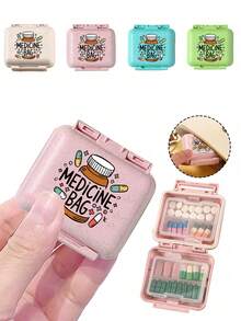 迷你6格便攜藥盒，收納盒，旅行藥盒，印有「My Pill Box」和藥丸圖案，6格小藥盒，密封包裝收納盒，6天週用藥物收納盒，旅行必備藥盒，日常維生素藥盒，口袋藥盒收納盒，精緻收納盒，居家必備，旅行必備 - 彩色 - 查看 7