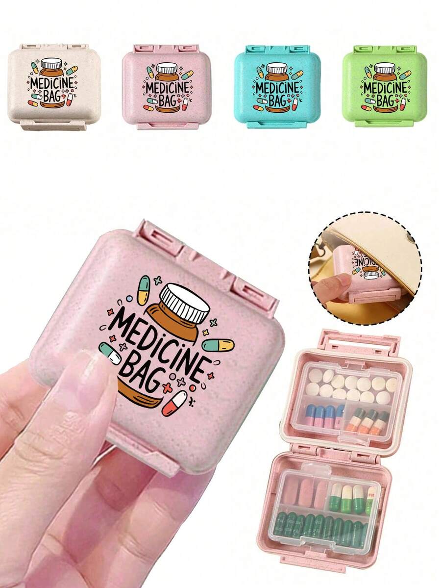 Mini 6-Compartment Portable Pill Box, Medicine Storage Box, Travel Pill Box, Printed With "My Pill Box" And Pill Pattern, 6-Compartment Small Pill Box, Sealed Pill Packaging Storage Box, 6-Day Weekly Pill Storage Box, Travel Essential Pill Box, Daily Vitamin Pill Box, Pocket Pill Box Storage Box, Exquisite Storage Box, Home Essential, Travel Essential