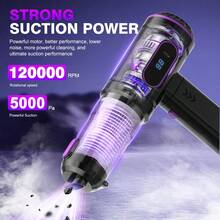 1件無線手持吸塵器，雙用吹風/吸塵/5000Pa強力吸力，寵物毛髮清潔，車內除塵 | 智慧數位顯示，Type-C充電，可水洗濾網，多功能配件清潔工具 - 無線 - 查看 2