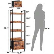 5 Tier Bookshelf With Drawer, Tall Narrow Bookcase With Shelves, Wood And Metal Bookshelves Storage Organizer, Industrial Display Standing Shelf Unit For Bedroom, Living Room, Rustic Brown - Rustic Brown - View 3