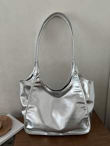 Premium Large Capacity Women's Handbag, Fashionable Versatile Casual Minimalist Commuter Shoulder Tote Bag - Silver - View 10
