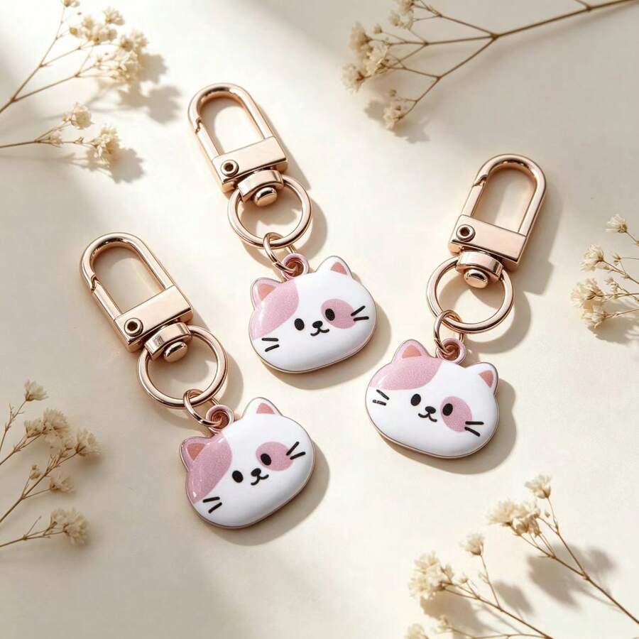 3 piezas Llavero mini con cara de gato kawaii, encantador colgante de cabeza de gato mascota, llavero de metal esmaltado con forma de gato, accesorio muy atractivo para bolso y billetera, pequeño regalo para mujeres y adolescentes, accesorio diario para amantes de los gatos, pequeño regalo de cumpleaños y vacaciones - Multicolor - Ver 1