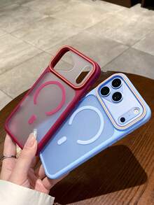 奢華頂級磨砂半透明大窗手機殼,附掛繩,適用於 iPhone 18 Pro Max 18 Pro 17 16 Pro Max 15 14 16 Plus 11 18 17 15 16 13,支援磁吸無線充電,防震雙色對比硬殼 - 梅子色 - 查看 5