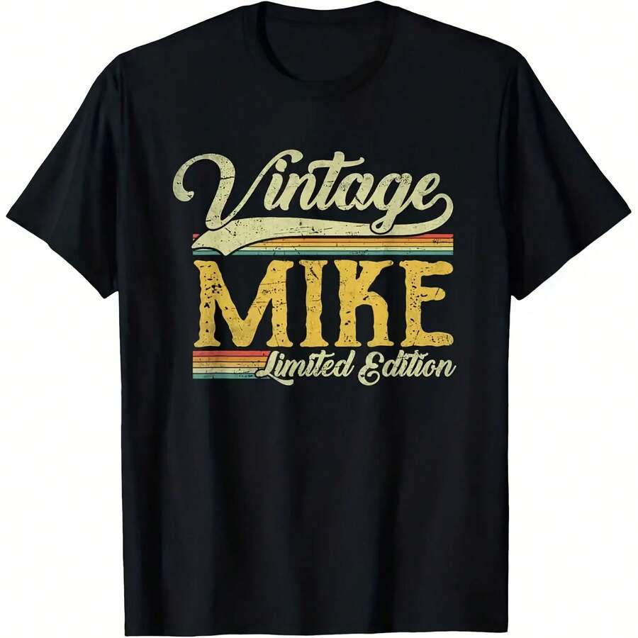 Vintage Mike Limited Edition T-Shirt - Men's Casual Black Cotton Tee With Colorf - 款式 - 查看 1