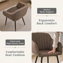 Goeurvant Contemporary Vertical-Stripe Upholstered Dining Chairs With Armrests & Metal Legs For Dining Room, Kitchen, Living Room - Set Of 2 / Set Of 4 / Set Of 6--Mocha Brown-Textured Fabric - Mokka - 查看 9