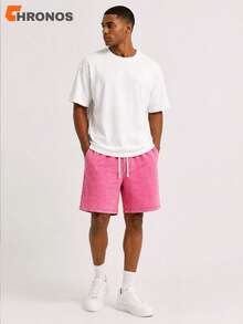 Men's Washed Black Shorts Oversized Loose Fit Drawstring Streetwear Athletic Casual Shorts With Pockets - 玫紅色 - 查看 5