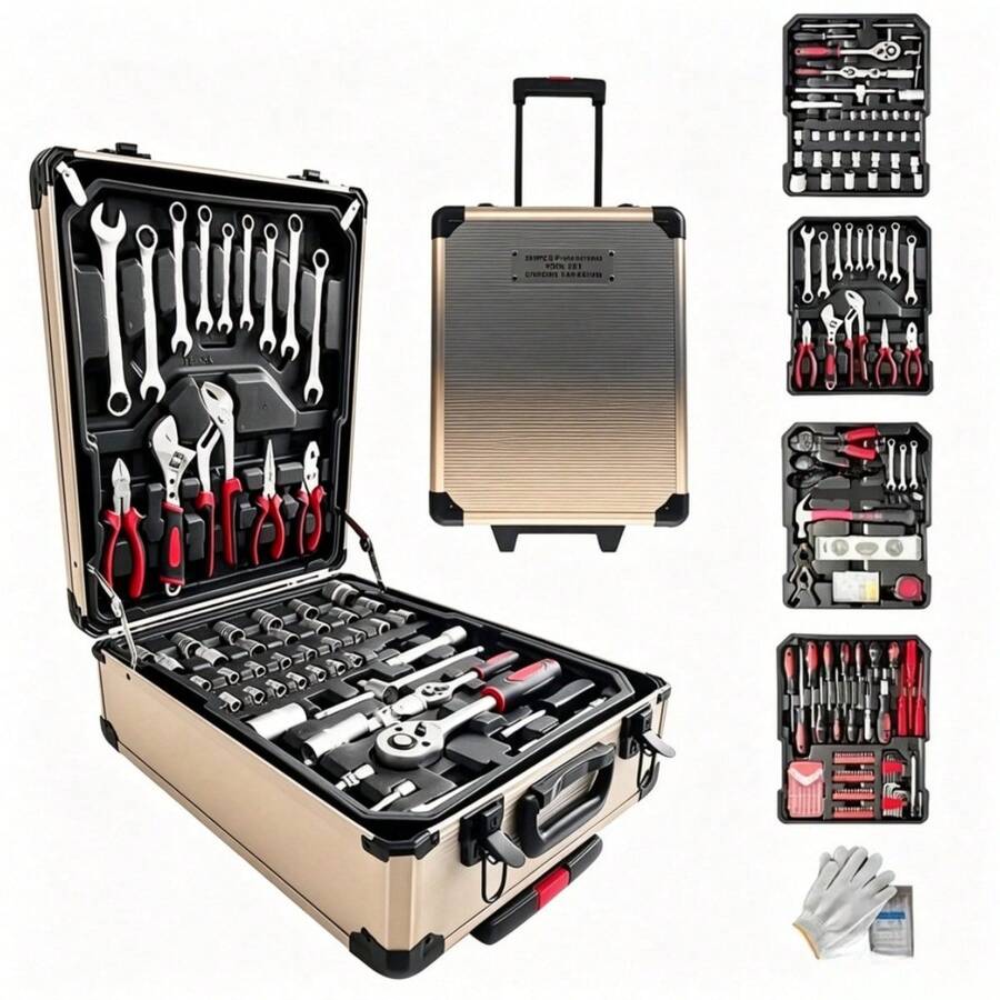 115/46pcs Professional Car Repair Tool Set: Portable Durable And Easy To Use Ratchet Wrench Set - Suitable For Car, Boat, Motorcycle Repair, Home Industrial Maintenance - Includes Carrying Case - Multi-color - View 1