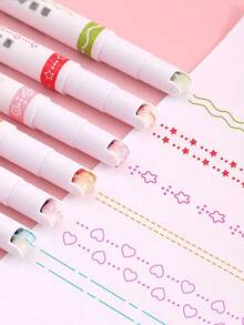 6pcs Fluorescent Wavy Ink Border Pens, Suitable For DIY Projects And Curved Marking, Versatile Use For School And Office, Random Colors, Back To School Creative Patterns, Party, Birthday Gift, Reward, New Year Gift - A - View 4