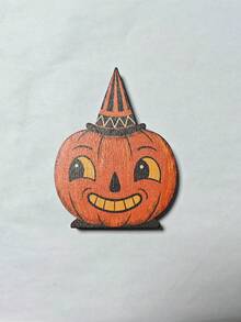 Decoración de Halloween Vintage para Interiores, Estantería de Bloque de Madera Retro, Fantasma Lindo, Calabaza, Gato Negro, Esqueleto, Búho Bruja, Regalo de Inauguración de Casa - Ver 10