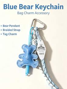 Y2K PU Bear Keychain, Vintage Style Bag Charm, Women's Car Keychain, Maximalist Packaging Decoration. Woven Tassel Bag Charm, Acrylic Tag Accessory, Vintage Sweet & Cool Bag Decoration, Gift For Women, Birthday, Holiday Gift. - Multicolor - View 10