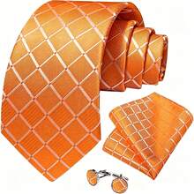 Men Tie Sets Classic Fashion Necktie Set With Cufflink For Business Party - Orange - View 2