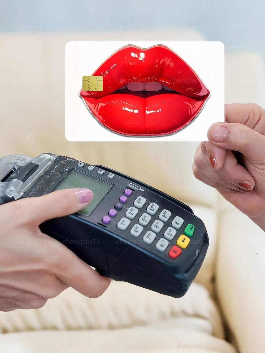 1pc Sexy Red Lips Official Credit Card Sticker Privacy Protection Card Skin, Independent Woman Pattern Birthday Gift PVC Material Anti-Fingerprint Anti-Scratch Wear-Resistant Card Sleeve, Card Protector, Suitable For Men, Women, Couples, Small Chip Card, Bank Card Decorative Sticker, Credit Card, Transportation Card, Student Campus Card Personalized DIY - Type a - View 1