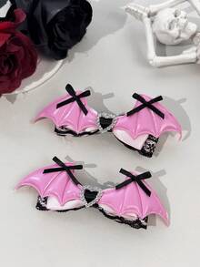 1pc Dark Sweet Cool Subculture Bat Wing Bow Hair Clip With Exquisite Heart Rhinestone Decor, Niche Headpiece For Halloween Party Atmosphere, Suitable For Holiday Styling, Travel, Photography, Daily Outfit Matching And Multiple Style Looks - Multicolor - View 4