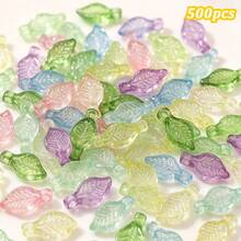 500pcs Colorful Acrylic Mini Small Tree Leaf Hand Beaded DIY Handmade Necklace Earrings Loose Bead Separated Bead Jewelry Accessory Mater - Leaf - View 10