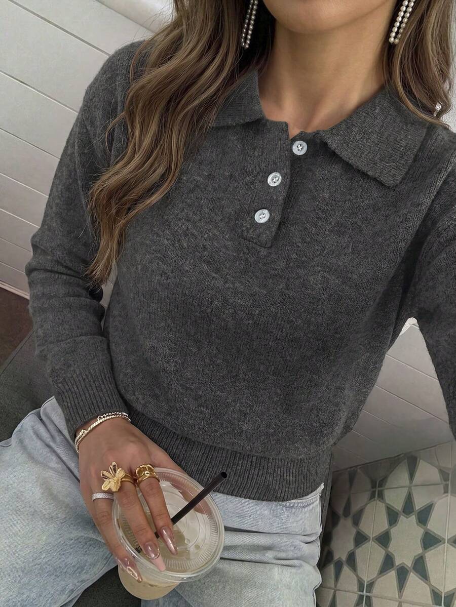 Women's Autumn/Winter New Polo Collar Solid Color Knit Sweater, Suitable For Office Commute, Business Professional, Casual Daily Wear