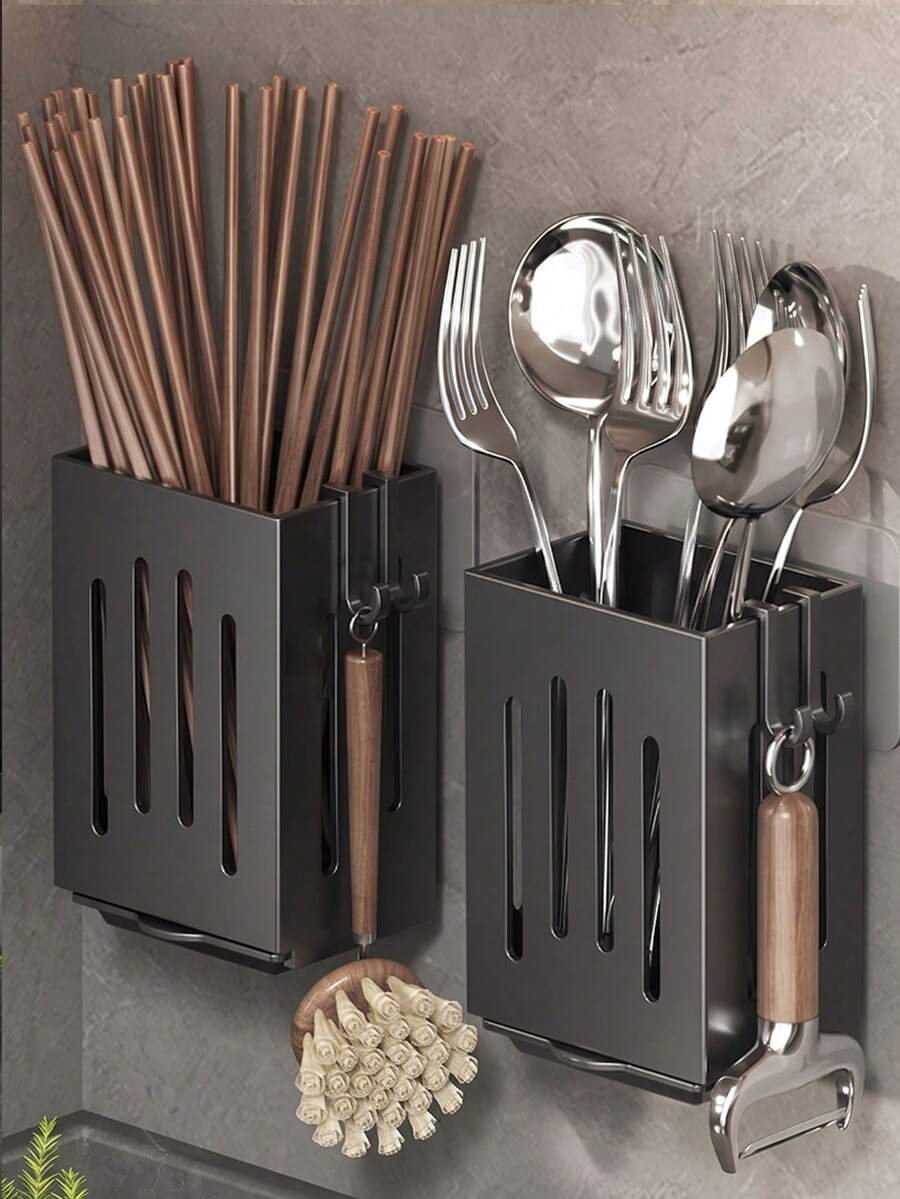 1pc Multi-Function Kitchen Chopstick Holder Organizer, Wall-Mounted Chopstick Drainer Rack, Home Kitchen Utensil Storage Rack, Home Organization Supplies, Kitchen Accessories