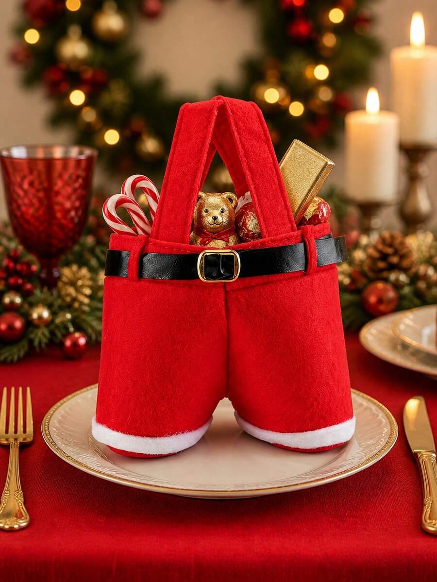 1/2pcs Christmas Candy Bag Santa Claus Pants Gift And Snack Bag With Handle Portable Candy Gift Basket Wedding Gift Packaging