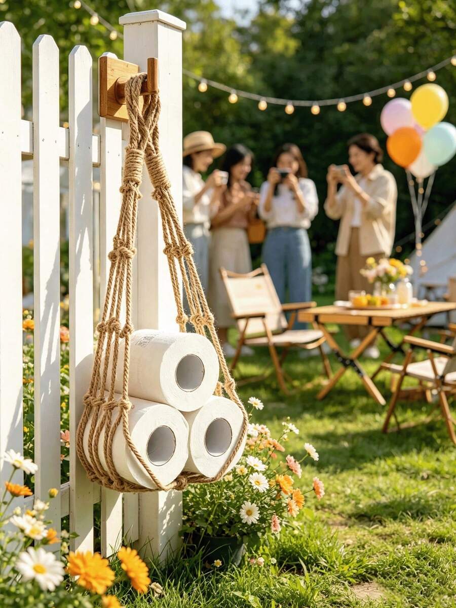 2Pcs/Set Wall Mounted Toilet Paper Storage Rack Hanging Mesh Bag Organizer Bohemian Style Handmade Cotton Rope Net Bag Paper Roll Holder Suitable For Home Bedroom Bathroom Living Room - Multicolor - View 1
