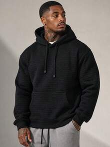 Striville American Minimalist Waffle Knit Sweatshirt Black Loose Fit Versatile Casual Pullover Sweatshirt For Men - Black - View 1