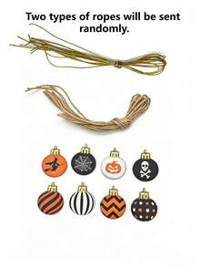 1/3 Set Wooden Flat Halloween Decorative Balls, Yellow, Orange, Purple, Black, White, Spider, Black Cat, Ghost, Skull, Spider Web Round Hanging Ornaments, Suitable For Halloween, Autumn, Porch, Fireplace Mantel, Party And Haunted House Decoration - Multicolor - View 9