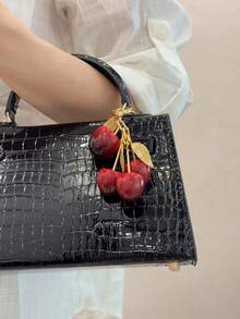 HXXOOS 1pc Y2K Cherry Bag Charm Pendant, Vintage Gold Cherry Keychain, Luxury Resin Fruit Keyring Accessories For Women Bag Backpack Decoration - Red - View 9